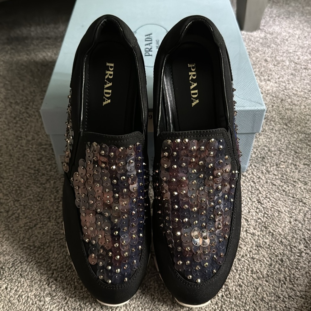 Prada Black Sequin Slip-On Athletic Sneakers - Picture 7 of 10